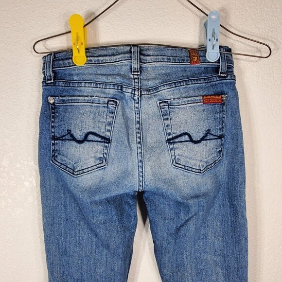 7 For All Mankind Womans Size 26 The Skinny Mid-Rise Jeans Light Wash Denim - Picture 7 of 13
